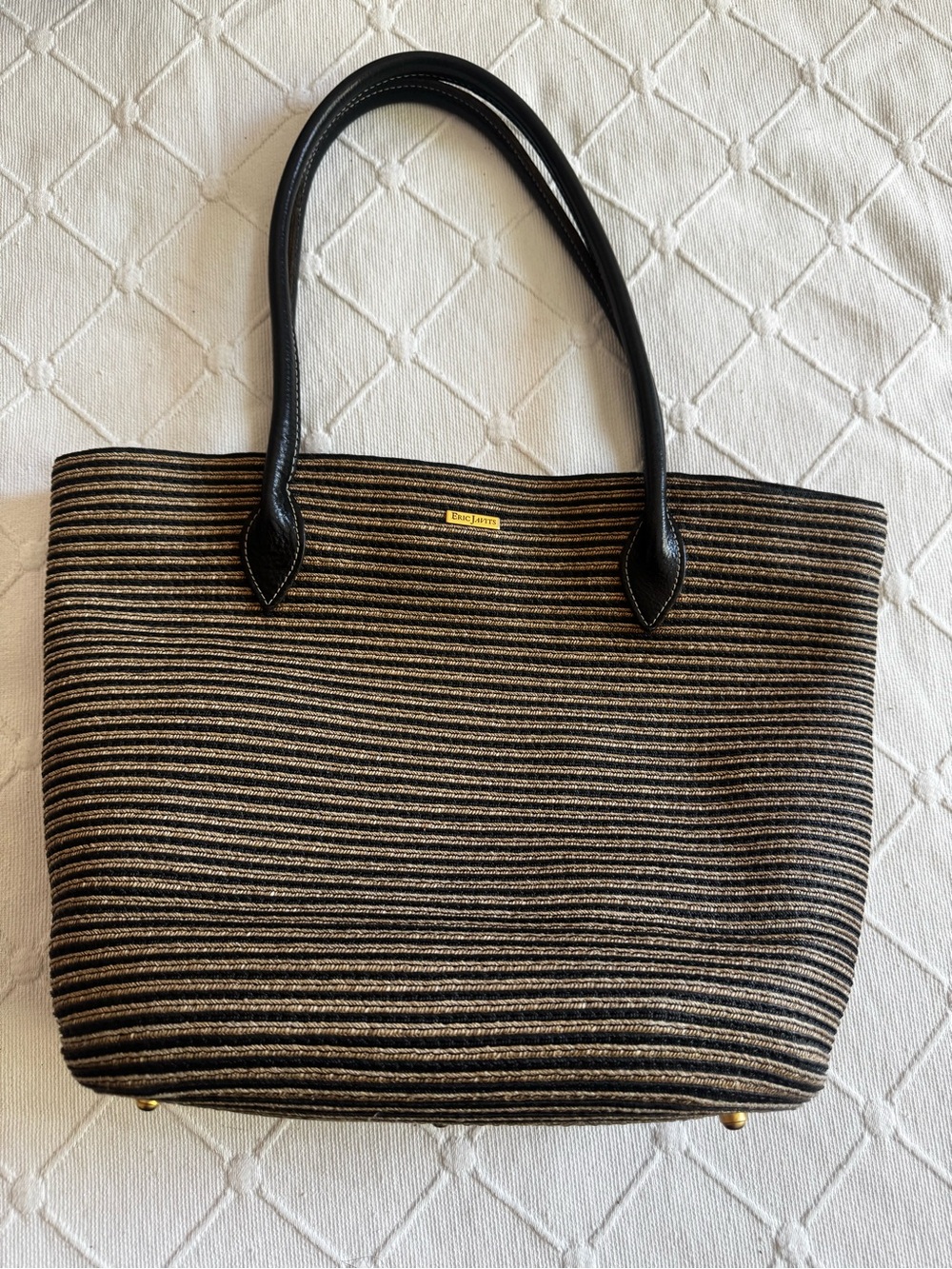 Eric Javitts Black and Tan Striped Tote